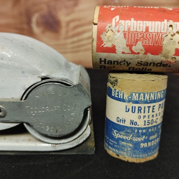 Vintage Toolcraft Co. Behr-Manning Hand Sander w/ Handy Sander Grit 150-C Rolls - Picture 2 of 6